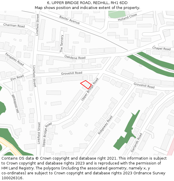 6, UPPER BRIDGE ROAD, REDHILL, RH1 6DD: Location map and indicative extent of plot