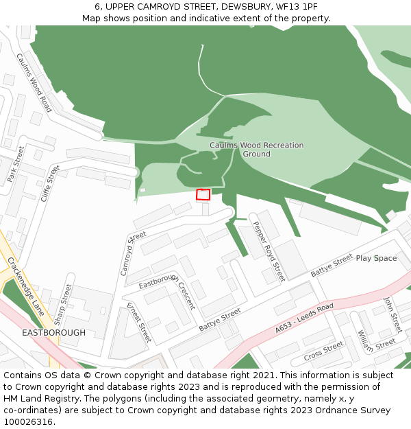 6, UPPER CAMROYD STREET, DEWSBURY, WF13 1PF: Location map and indicative extent of plot