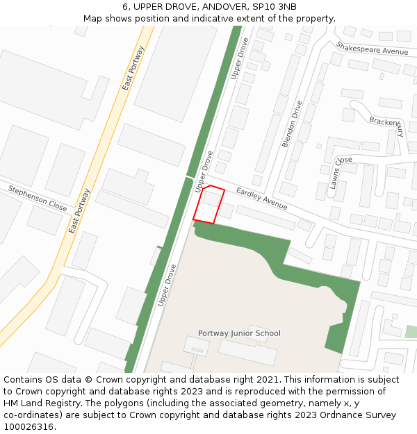 6, UPPER DROVE, ANDOVER, SP10 3NB: Location map and indicative extent of plot