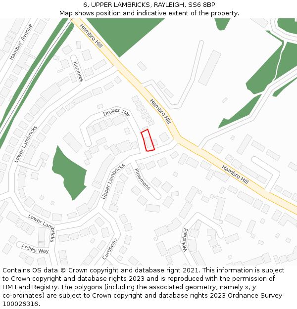 6, UPPER LAMBRICKS, RAYLEIGH, SS6 8BP: Location map and indicative extent of plot