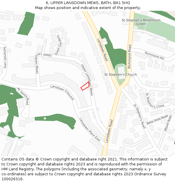 6, UPPER LANSDOWN MEWS, BATH, BA1 5HG: Location map and indicative extent of plot