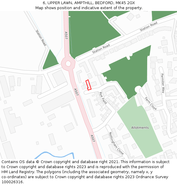 6, UPPER LAWN, AMPTHILL, BEDFORD, MK45 2GX: Location map and indicative extent of plot
