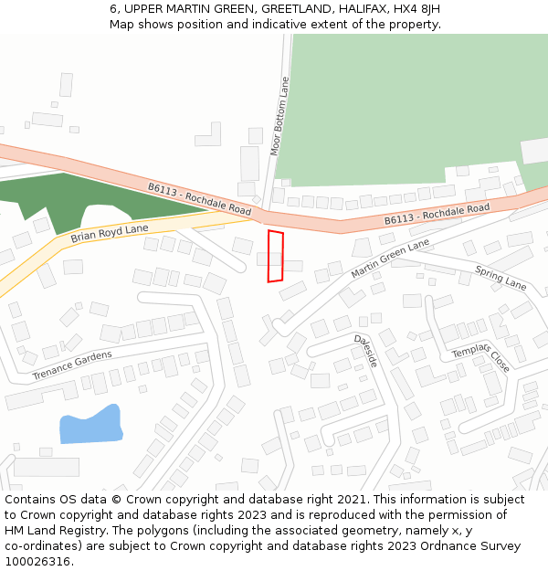 6, UPPER MARTIN GREEN, GREETLAND, HALIFAX, HX4 8JH: Location map and indicative extent of plot