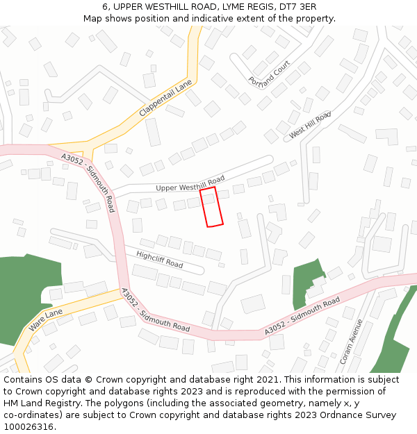 6, UPPER WESTHILL ROAD, LYME REGIS, DT7 3ER: Location map and indicative extent of plot