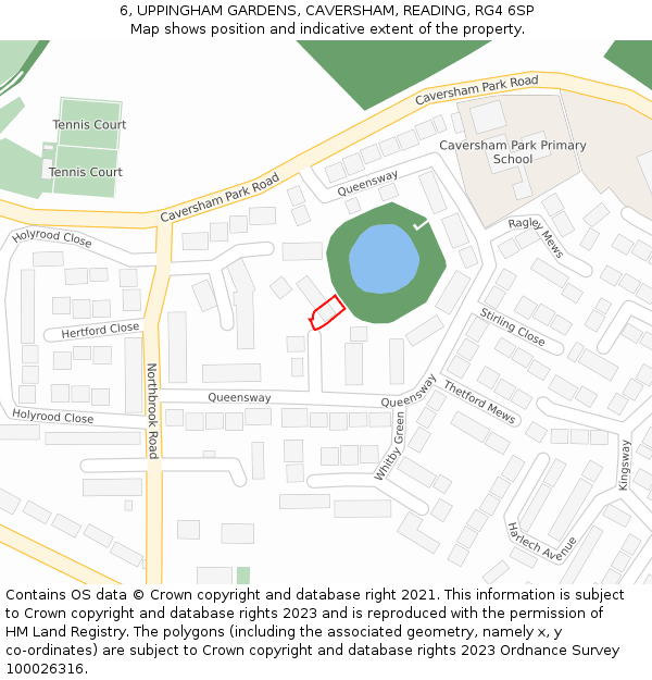6, UPPINGHAM GARDENS, CAVERSHAM, READING, RG4 6SP: Location map and indicative extent of plot