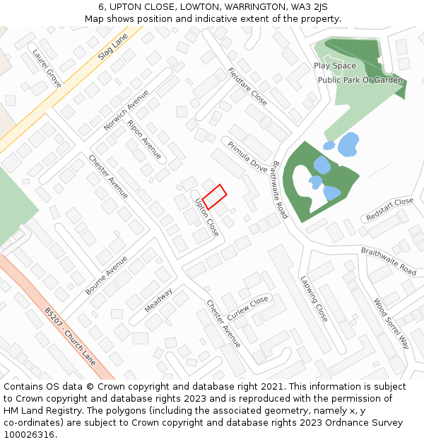 6, UPTON CLOSE, LOWTON, WARRINGTON, WA3 2JS: Location map and indicative extent of plot