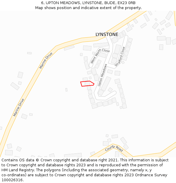6, UPTON MEADOWS, LYNSTONE, BUDE, EX23 0RB: Location map and indicative extent of plot