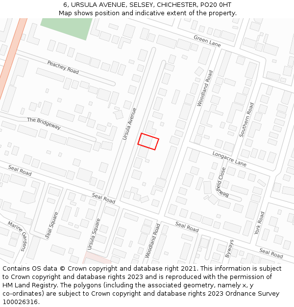 6, URSULA AVENUE, SELSEY, CHICHESTER, PO20 0HT: Location map and indicative extent of plot