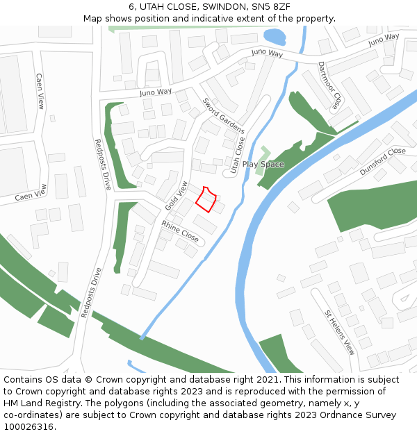 6, UTAH CLOSE, SWINDON, SN5 8ZF: Location map and indicative extent of plot