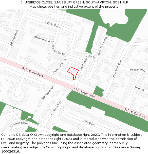 6, UXBRIDGE CLOSE, SARISBURY GREEN, SOUTHAMPTON, SO31 7LP: Location map and indicative extent of plot