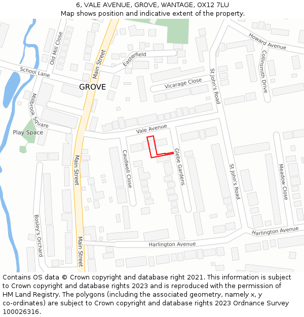 6, VALE AVENUE, GROVE, WANTAGE, OX12 7LU: Location map and indicative extent of plot