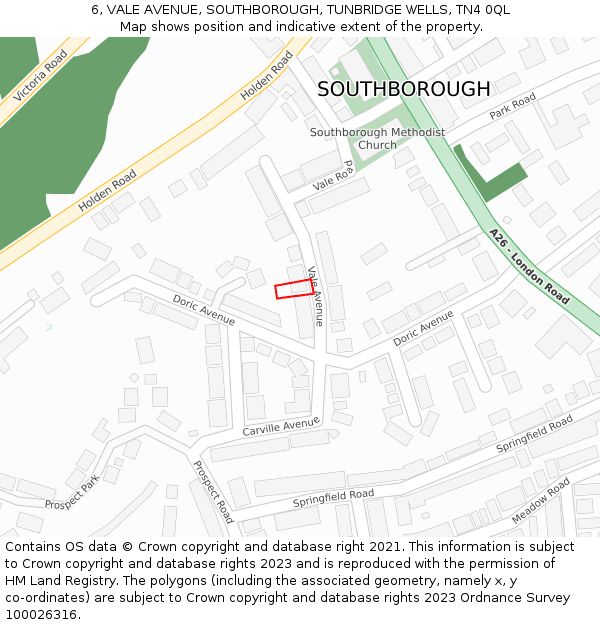 6, VALE AVENUE, SOUTHBOROUGH, TUNBRIDGE WELLS, TN4 0QL: Location map and indicative extent of plot