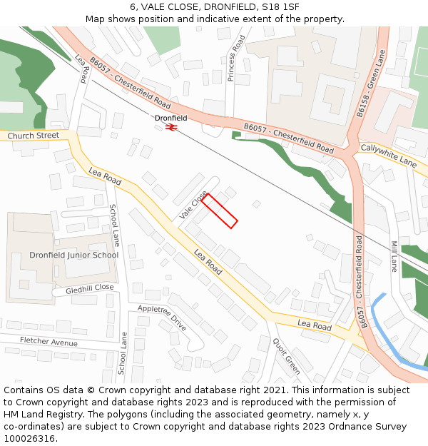 6, VALE CLOSE, DRONFIELD, S18 1SF: Location map and indicative extent of plot