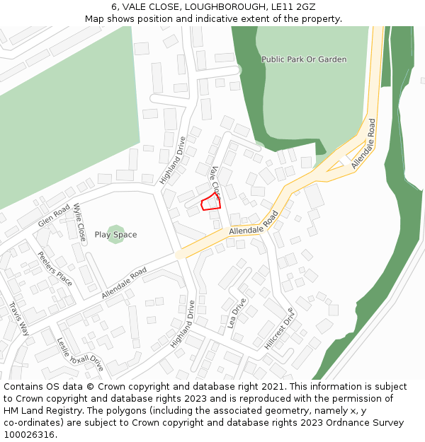 6, VALE CLOSE, LOUGHBOROUGH, LE11 2GZ: Location map and indicative extent of plot