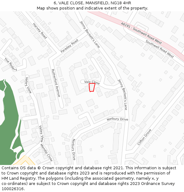 6, VALE CLOSE, MANSFIELD, NG18 4HR: Location map and indicative extent of plot