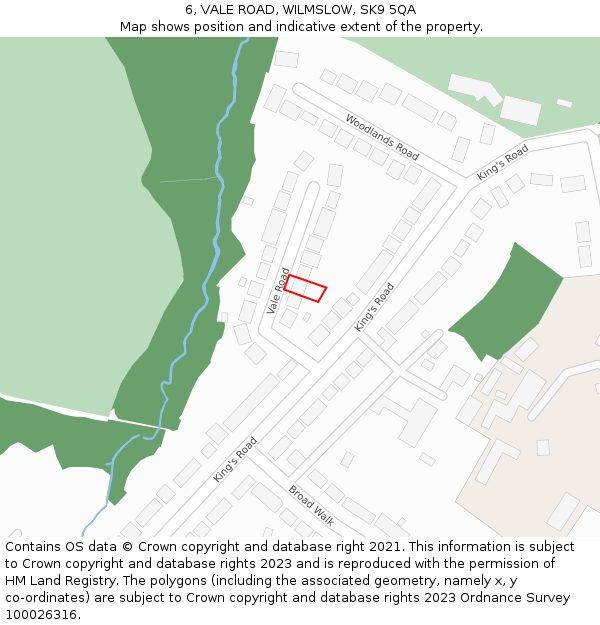 6, VALE ROAD, WILMSLOW, SK9 5QA: Location map and indicative extent of plot