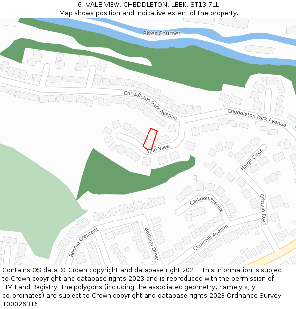 6, VALE VIEW, CHEDDLETON, LEEK, ST13 7LL: Location map and indicative extent of plot