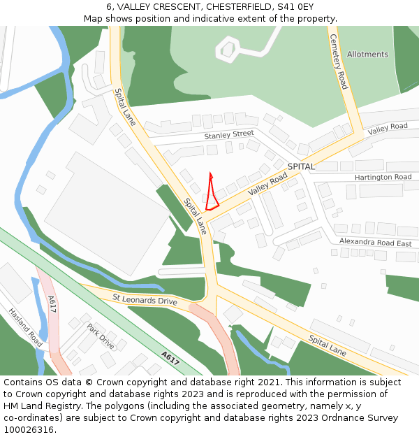 6, VALLEY CRESCENT, CHESTERFIELD, S41 0EY: Location map and indicative extent of plot