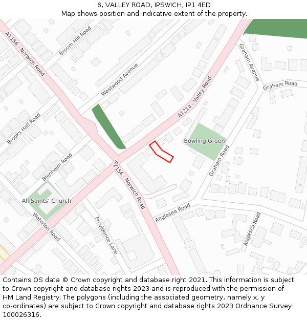 6, VALLEY ROAD, IPSWICH, IP1 4ED: Location map and indicative extent of plot