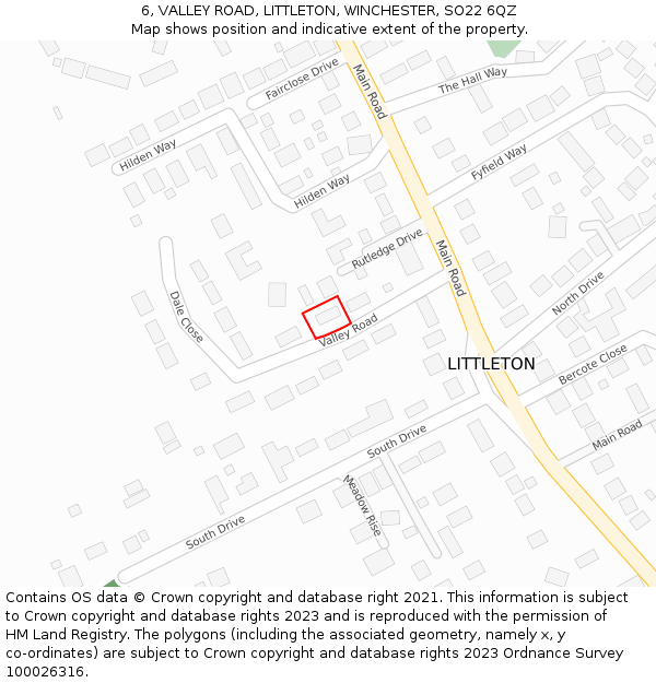 6, VALLEY ROAD, LITTLETON, WINCHESTER, SO22 6QZ: Location map and indicative extent of plot