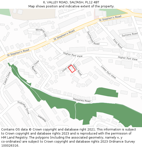 6, VALLEY ROAD, SALTASH, PL12 4BT: Location map and indicative extent of plot