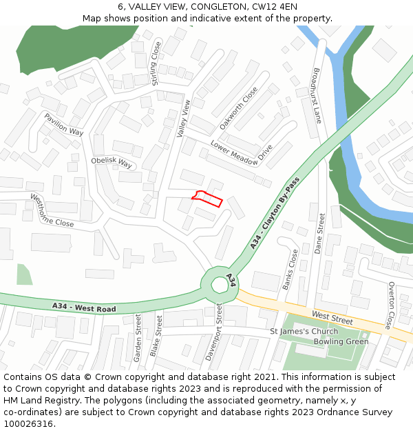 6, VALLEY VIEW, CONGLETON, CW12 4EN: Location map and indicative extent of plot