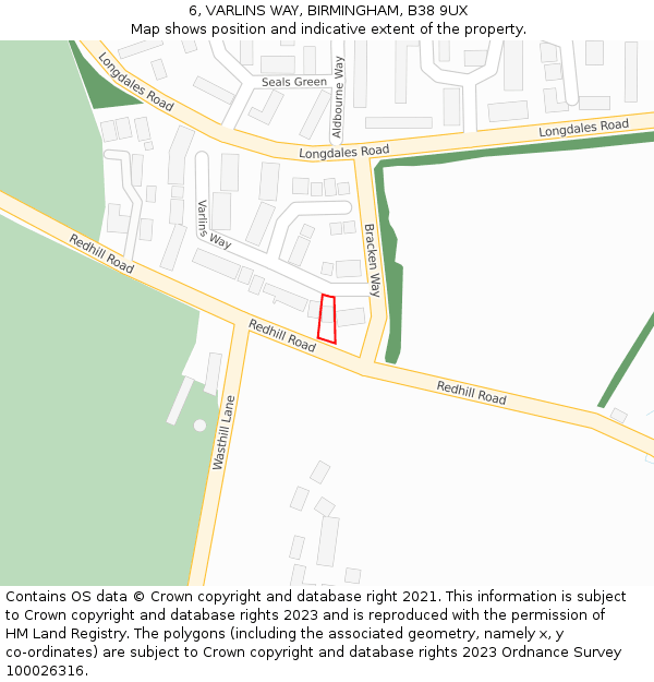 6, VARLINS WAY, BIRMINGHAM, B38 9UX: Location map and indicative extent of plot