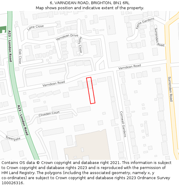 6, VARNDEAN ROAD, BRIGHTON, BN1 6RL: Location map and indicative extent of plot
