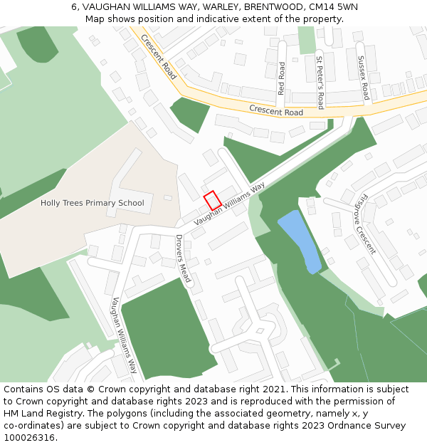 6, VAUGHAN WILLIAMS WAY, WARLEY, BRENTWOOD, CM14 5WN: Location map and indicative extent of plot