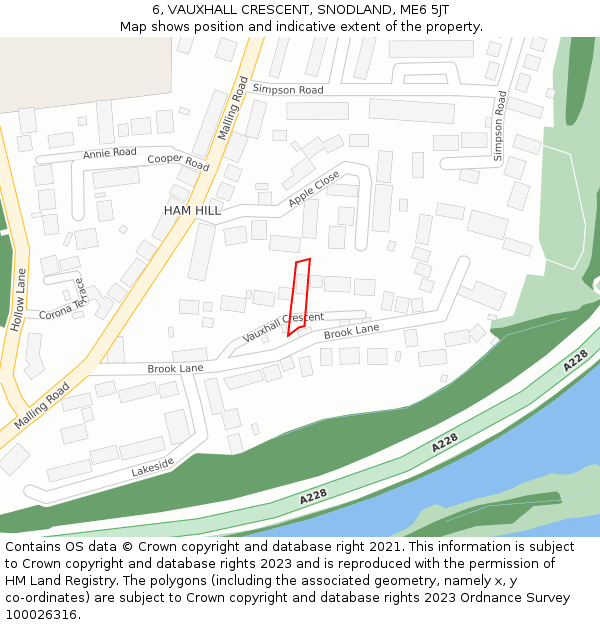 6, VAUXHALL CRESCENT, SNODLAND, ME6 5JT: Location map and indicative extent of plot