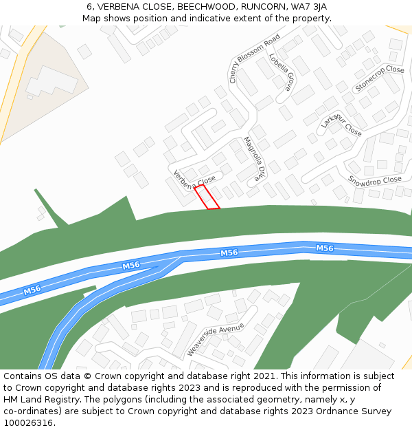 6, VERBENA CLOSE, BEECHWOOD, RUNCORN, WA7 3JA: Location map and indicative extent of plot