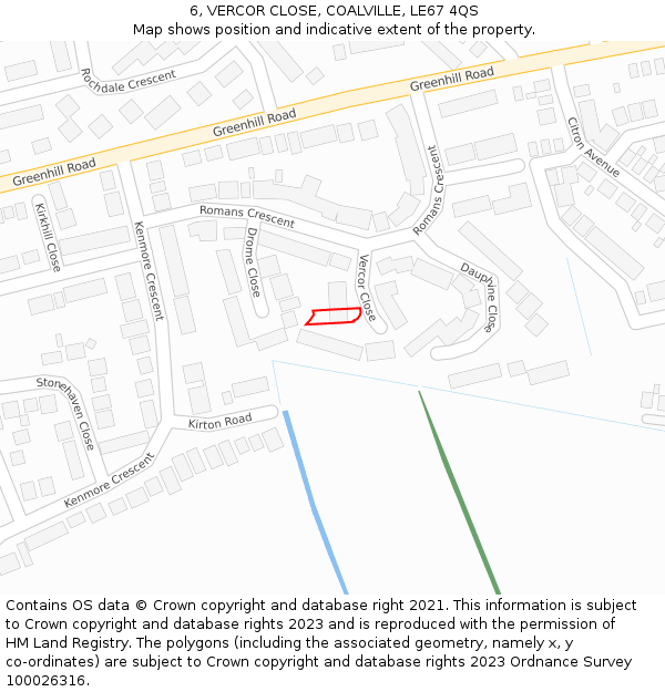 6, VERCOR CLOSE, COALVILLE, LE67 4QS: Location map and indicative extent of plot