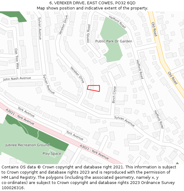 6, VEREKER DRIVE, EAST COWES, PO32 6QD: Location map and indicative extent of plot