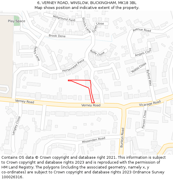 6, VERNEY ROAD, WINSLOW, BUCKINGHAM, MK18 3BL: Location map and indicative extent of plot