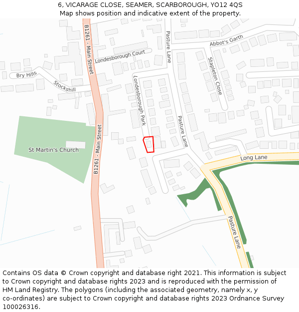 6, VICARAGE CLOSE, SEAMER, SCARBOROUGH, YO12 4QS: Location map and indicative extent of plot