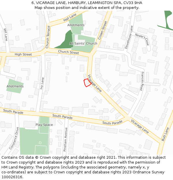 6, VICARAGE LANE, HARBURY, LEAMINGTON SPA, CV33 9HA: Location map and indicative extent of plot