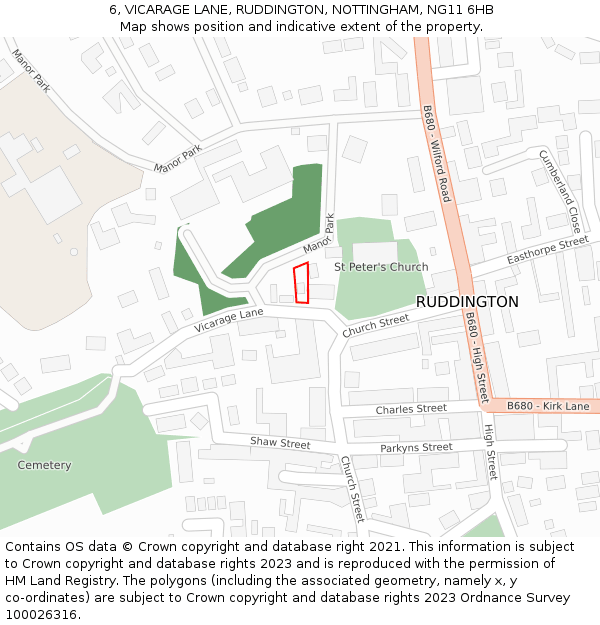 6, VICARAGE LANE, RUDDINGTON, NOTTINGHAM, NG11 6HB: Location map and indicative extent of plot