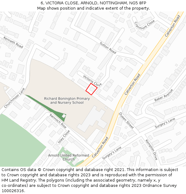 6, VICTORIA CLOSE, ARNOLD, NOTTINGHAM, NG5 8FP: Location map and indicative extent of plot