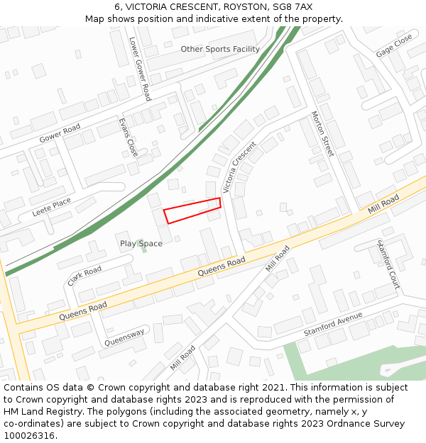 6, VICTORIA CRESCENT, ROYSTON, SG8 7AX: Location map and indicative extent of plot