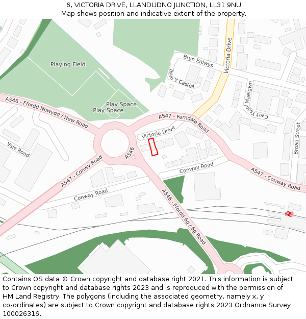 6, VICTORIA DRIVE, LLANDUDNO JUNCTION, LL31 9NU: Location map and indicative extent of plot