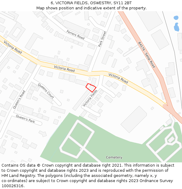 6, VICTORIA FIELDS, OSWESTRY, SY11 2BT: Location map and indicative extent of plot