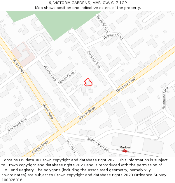 6, VICTORIA GARDENS, MARLOW, SL7 1GP: Location map and indicative extent of plot