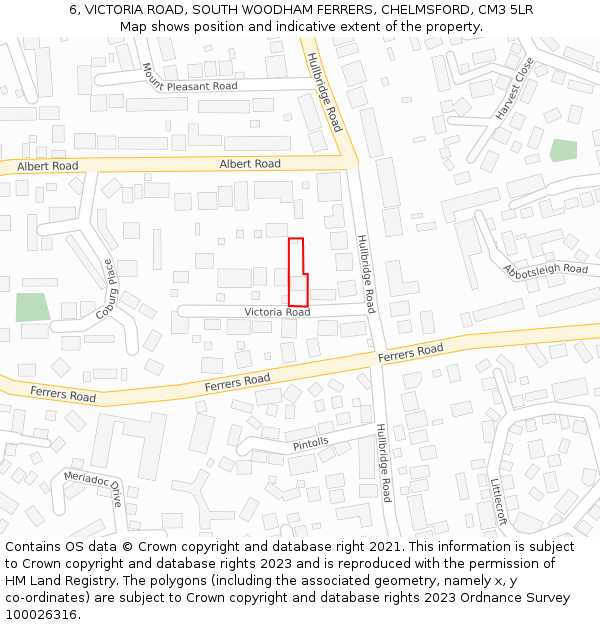 6, VICTORIA ROAD, SOUTH WOODHAM FERRERS, CHELMSFORD, CM3 5LR: Location map and indicative extent of plot