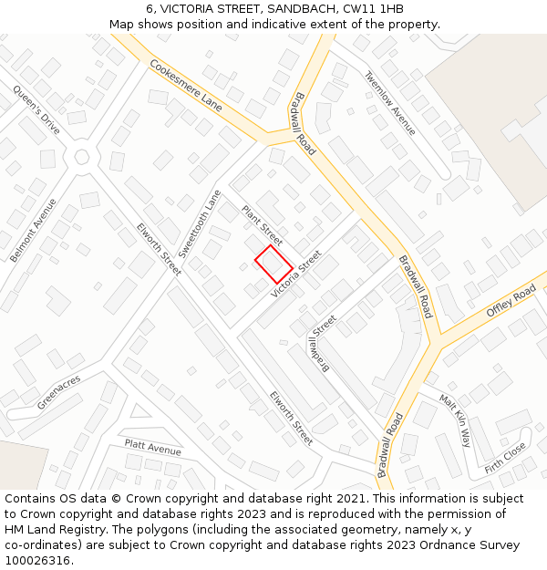 6, VICTORIA STREET, SANDBACH, CW11 1HB: Location map and indicative extent of plot