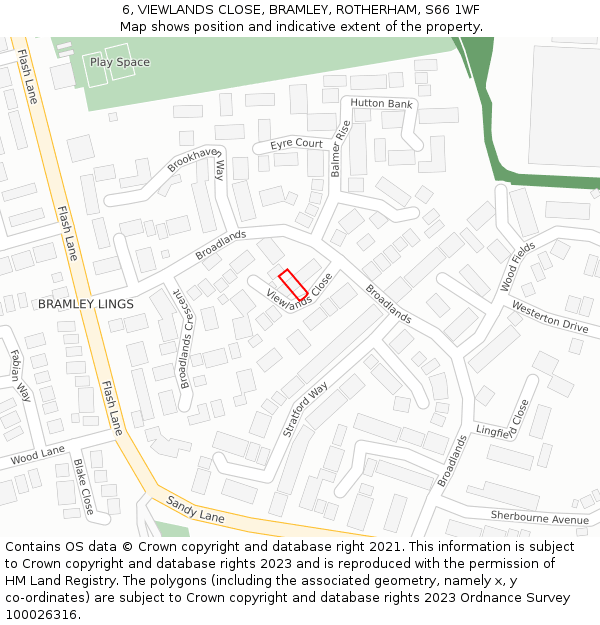 6, VIEWLANDS CLOSE, BRAMLEY, ROTHERHAM, S66 1WF: Location map and indicative extent of plot