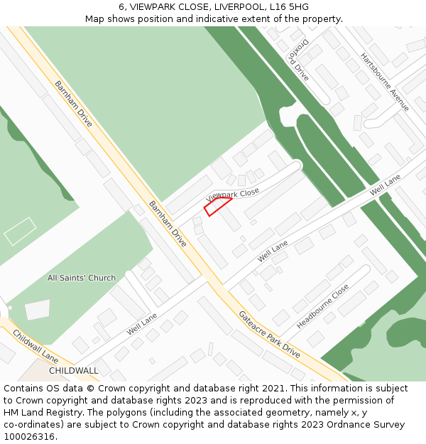 6, VIEWPARK CLOSE, LIVERPOOL, L16 5HG: Location map and indicative extent of plot