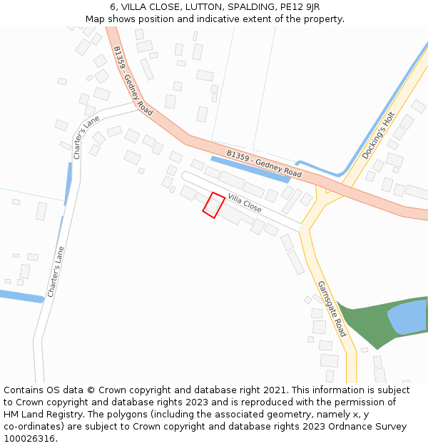 6, VILLA CLOSE, LUTTON, SPALDING, PE12 9JR: Location map and indicative extent of plot