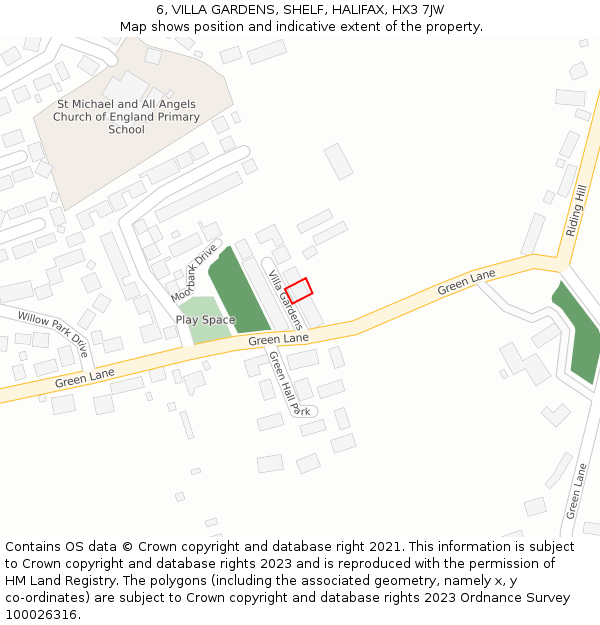 6, VILLA GARDENS, SHELF, HALIFAX, HX3 7JW: Location map and indicative extent of plot