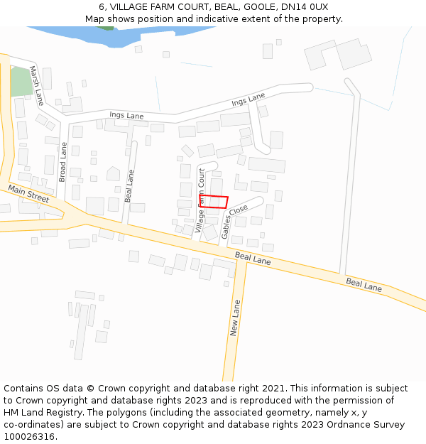 6, VILLAGE FARM COURT, BEAL, GOOLE, DN14 0UX: Location map and indicative extent of plot