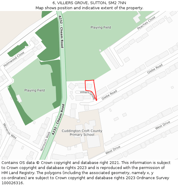 6, VILLIERS GROVE, SUTTON, SM2 7NN: Location map and indicative extent of plot